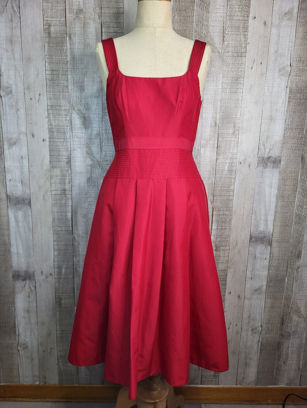 J. Crew Cotton/Silk Blend Bright Red Square-Neck Fit-and-Flare Dress. Size 0